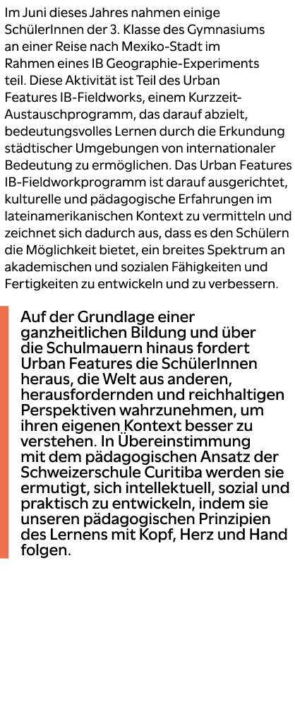 Im Juni dieses Jahres nahmen einige Sch lerInnen der 3. Klasse des Gymnasiums an einer Reise nach Mexiko Stadt im Rah...