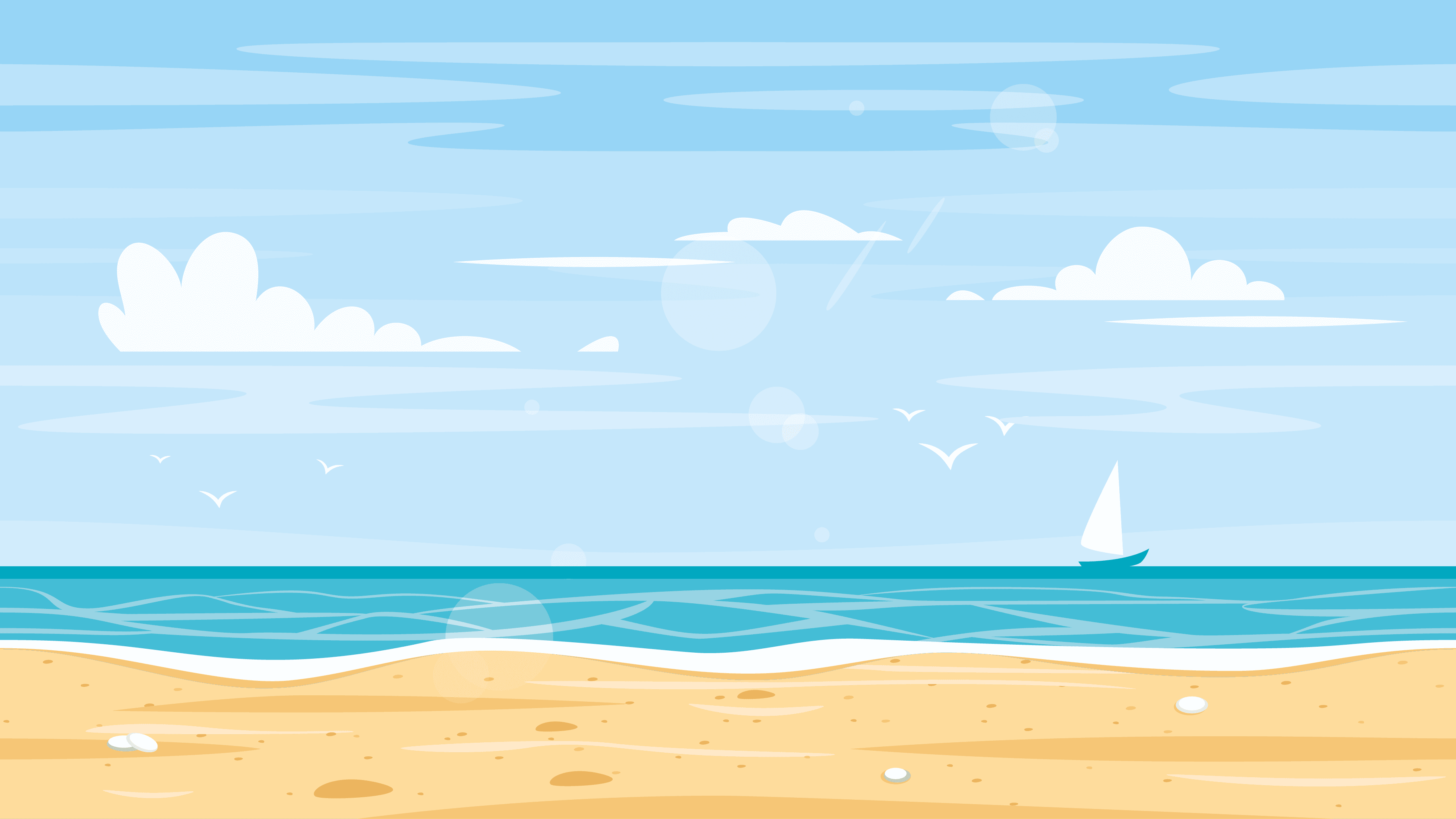 Vector cartoon style paradise island. Seamless landscape with sea shore. Good sunny day. Horizontal background. Ready for parallax effect for web, games and animation.