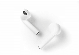 White wireless headphones are on a white background  Macro 