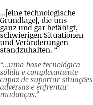     eine technologische Grundlage , die uns ganz und gar befähigt, schwierigen Situationen und Veränderungen standzuh   
