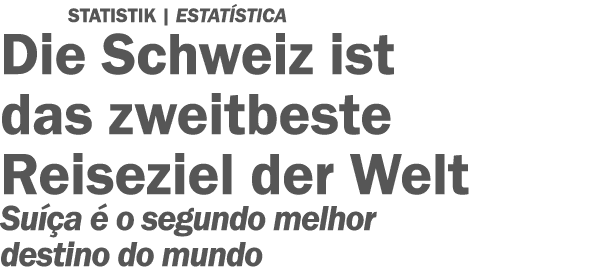 Statistik   ESTATÍSTICA Die Schweiz ist das zweitbeste Reiseziel der Welt Suíça é o segundo melhor destino do mundo