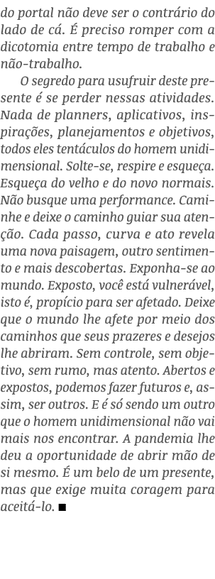 do portal não deve ser o contrário do lado de cá  É preciso romper com a dicotomia entre tempo de trabalho e não-trab   