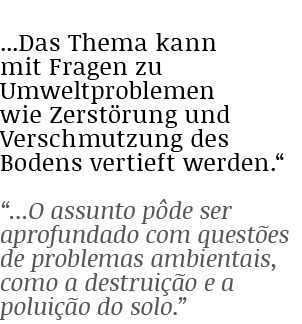    Das Thema kann mit Fragen zu Umweltproblemen wie Zerstörung und Verschmutzung des Bodens vertieft werden       O a   