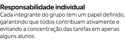 Responsabilidade individual Cada integrante do grupo tem um papel definido, garantindo que todos contribuam ativament...