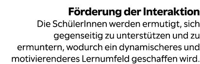 F rderung der Interaktion Die Sch lerInnen werden ermutigt, sich gegenseitig zu unterst tzen und zu ermuntern, wodurc...