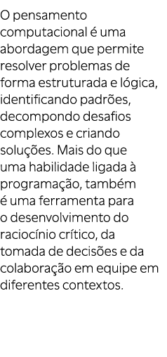 O pensamento computacional  uma abordagem que permite resolver problemas de forma estruturada e l gica, identificand...