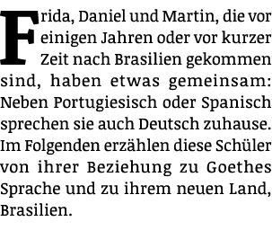 Frida, Daniel und Martin, die vor einigen Jahren oder vor kurzer Zeit nach Brasilien gekommen sind, haben etwas gemei...