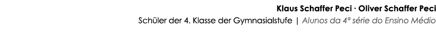 Klaus Schaffer Peci ∙ Oliver Schaffer Peci Sch ler der 4. Klasse der Gymnasialstufe | Alunos da 4ª s rie do Ensino M dio