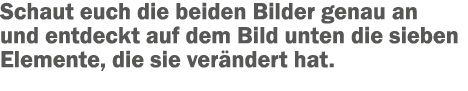 Schaut euch die beiden Bilder genau an und entdeckt auf dem Bild unten die sieben Elemente, die sie ver ndert hat.