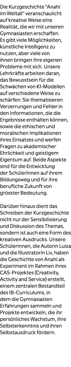 Die Kurzgeschichte \“Anah im Weltall\" veranschaulicht auf kreative Weise eine Realit t, die wir mit unseren Gymnasi...