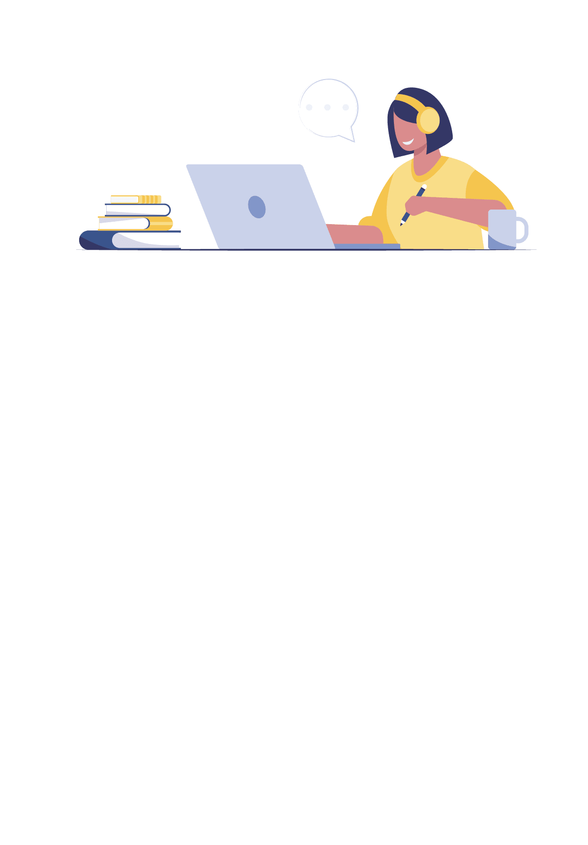 Little school girl doing homework with a computer or laptop. online education concept.