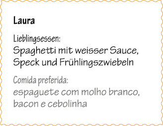 Laura Lieblingsessen: Spaghetti mit weisser Sauce, Speck und Fr hlingszwiebeln Comida preferida: espaguete com molho ...