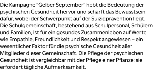 Die Kampagne \“Gelber September\" hebt die Bedeutung der psychischen Gesundheit hervor und sch rft das Bewusstsein da...