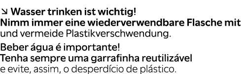 ↘ Wasser trinken ist wichtig! Nimm immer eine wiederverwendbare Flasche mit und vermeide Plastikverschwendung. Beber ...