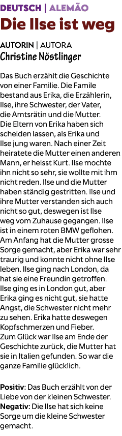DEUTSCH | ALEM O Die Ilse ist weg Autorin | Autora Christine N stlinger Das Buch erz hlt die Geschichte von einer Fam...