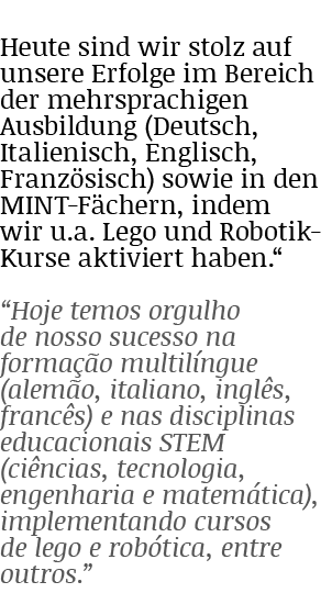 Heute sind wir stolz auf unsere Erfolge im Bereich der mehrsprachigen Ausbildung (Deutsch, Italienisch, Englisch, Fra...