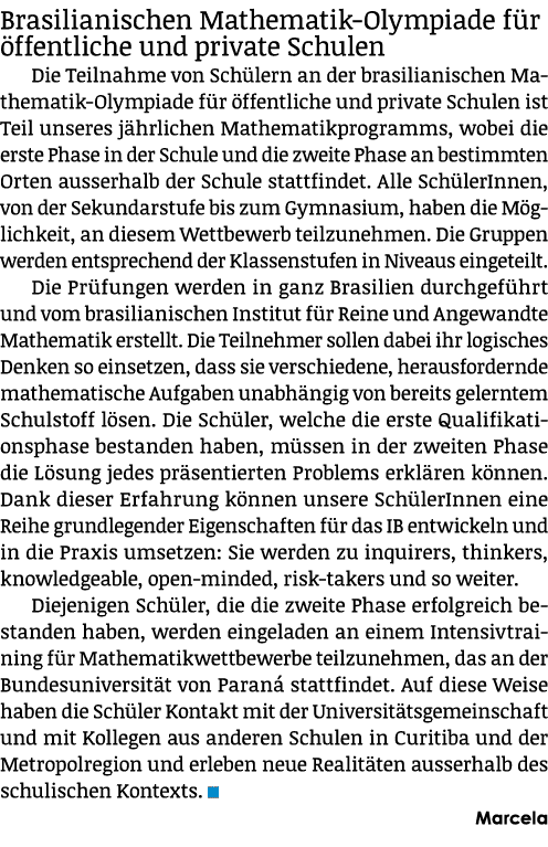Brasilianischen Mathematik-Olympiade f r ffentliche und private Schulen Die Teilnahme von Sch lern an der brasiliani...