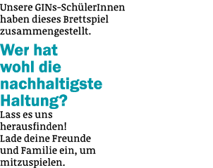 Unsere GINs-Sch lerInnen haben dieses Brettspiel zusammengestellt. Wer hat wohl die nachhaltigste Haltung? Lass es un...